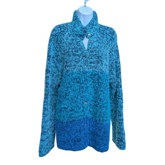 Sigrid Olsen Women's Blue & Teal Ombre Fuzzy knit cardigan Size 1X - Picture 1 of 12